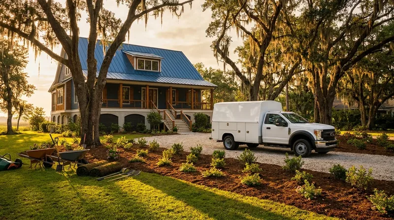 A clean white service truck parked by a raised Acadian-style home, How to Start a Pest Control Business in Louisiana